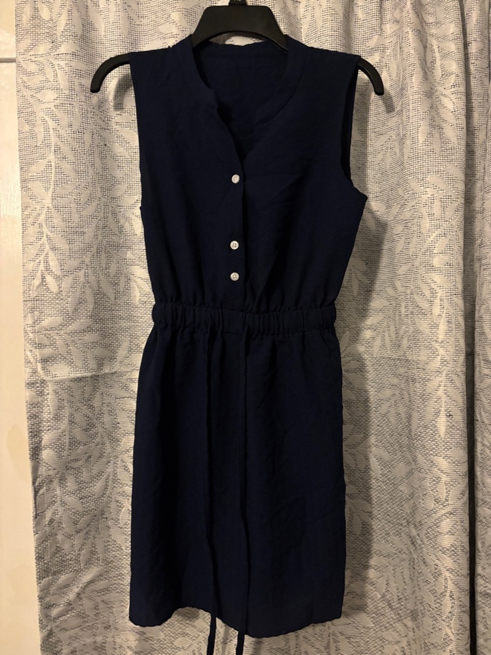 Sleeveless Navy Button-Front Casual Dress